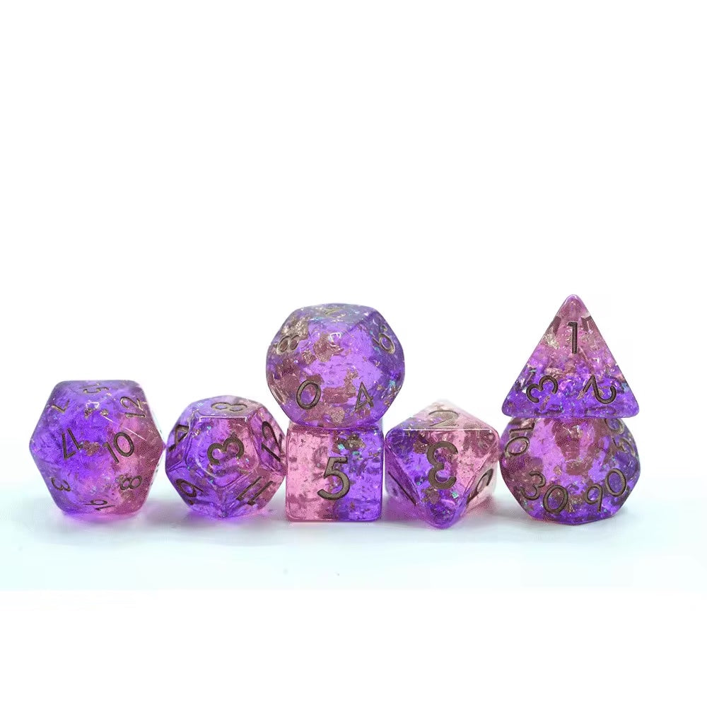Glitter lilac and pink DND dice sets, dnd dice for roleplaying games, RPG games