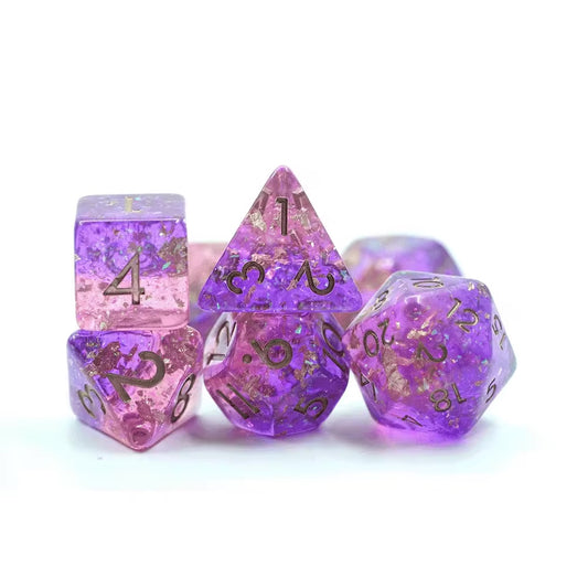 Glitter lilac and pink DND dice sets, dnd dice for roleplaying games, RPG games