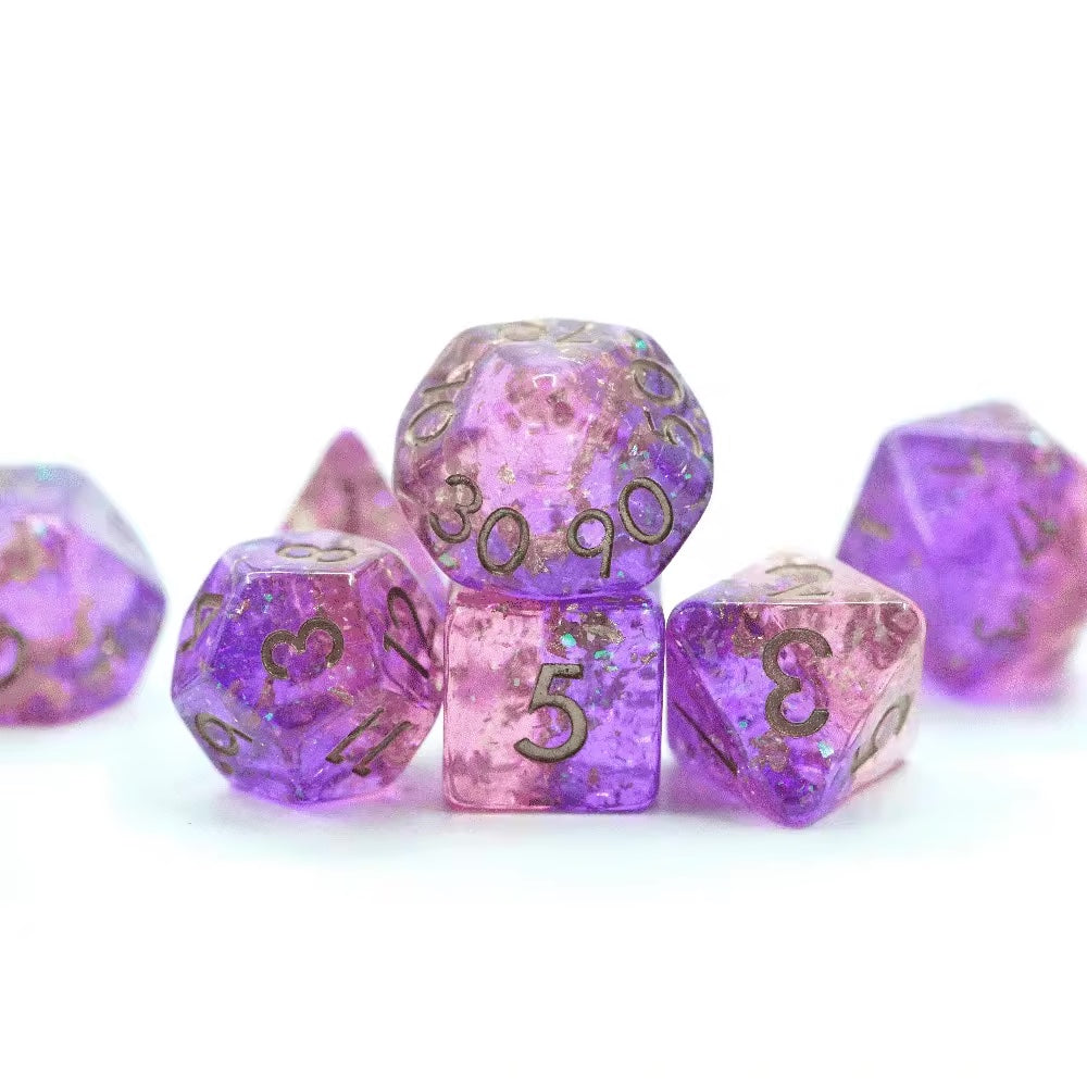 Glitter lilac and pink DND dice sets, dnd dice for roleplaying games, RPG games