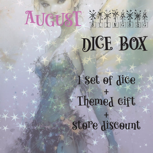 Fairy sub-box, dice subscription box, dnd dice box, monthly dice box