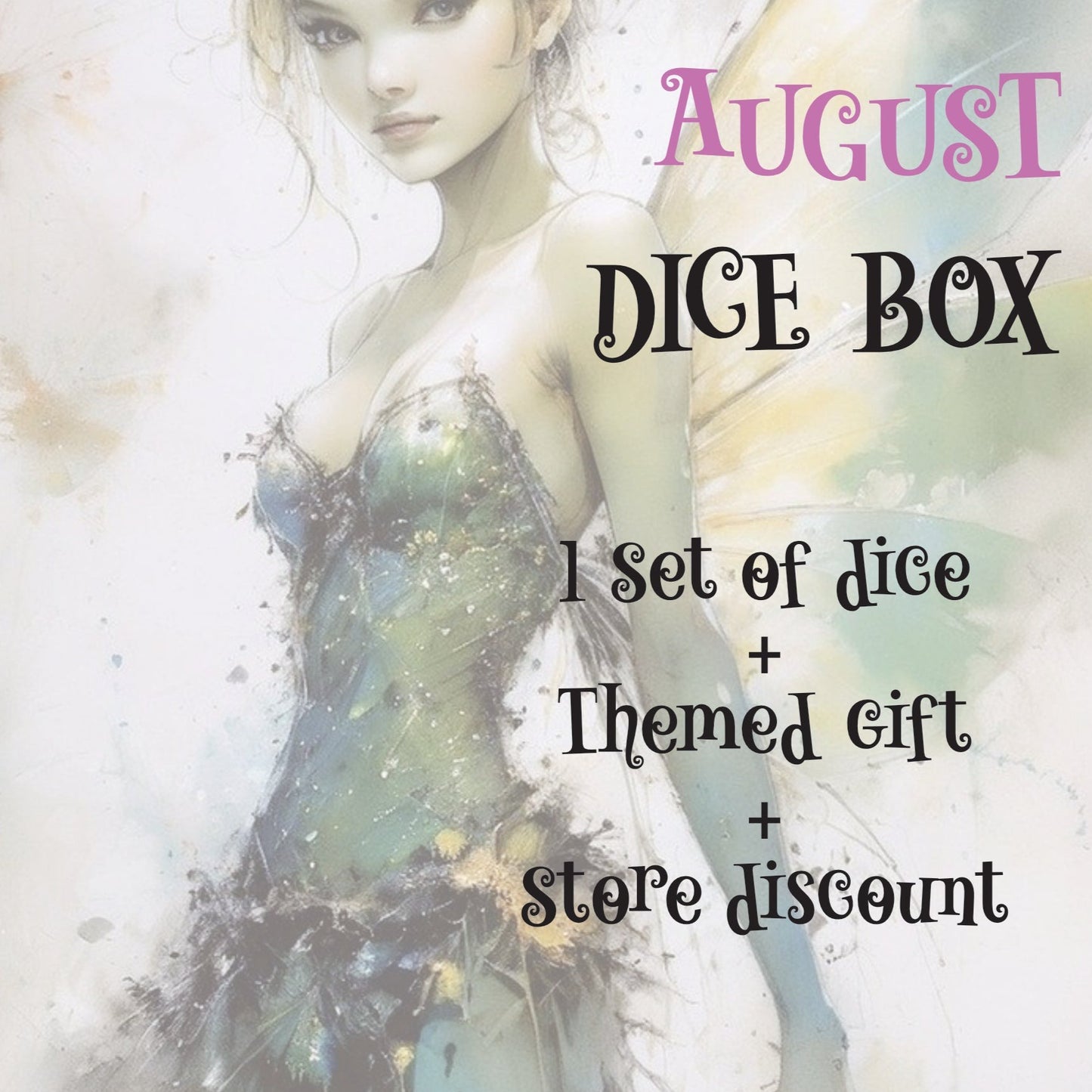 Fairy sub-box, dice subscription box, dnd dice box, monthly dice box