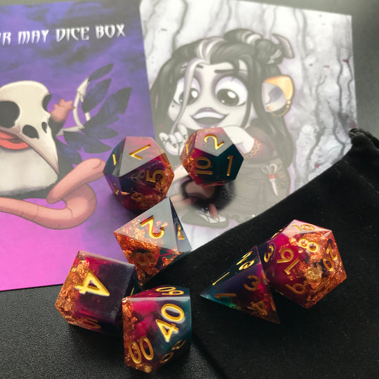 monthly sharp edge dice sub-box, rpg dice box, dnd dice, dice goblin, critical critter, dice dragon, sharp edge dice