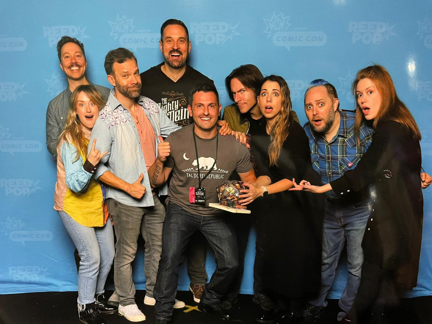 Critical Role photo with a jumbo D20 for DND, critical critters raffle of a d20 