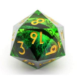 liquid core dice, Dragon eye green d20 chonk, large d20, d20 rog dice