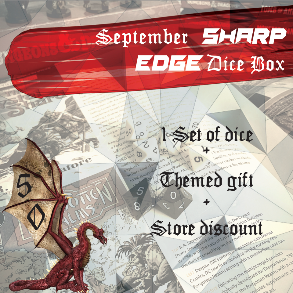 Monthly sharp edge subscription box, rpg monthly box, dnd box, monthly dice box