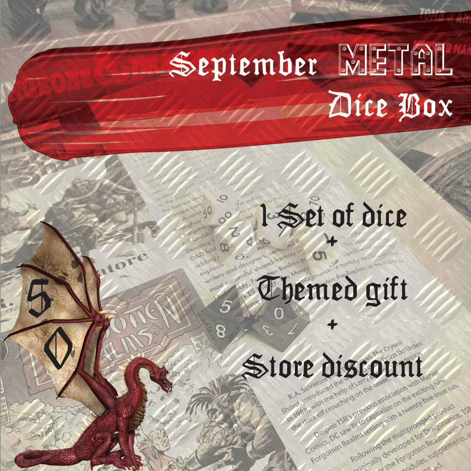 metal dice sub-box, dice subscription box, dnd dice box, monthly dice box