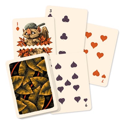 Autumnal playing cards for wires in the woods, solo journalling RPG, two player RPG