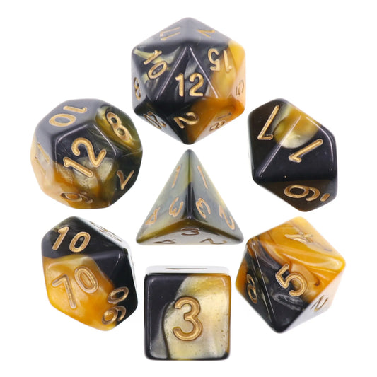 Mystical black and gold dnd dice set, rpg dice, dice goblin and critical critter dice collectors