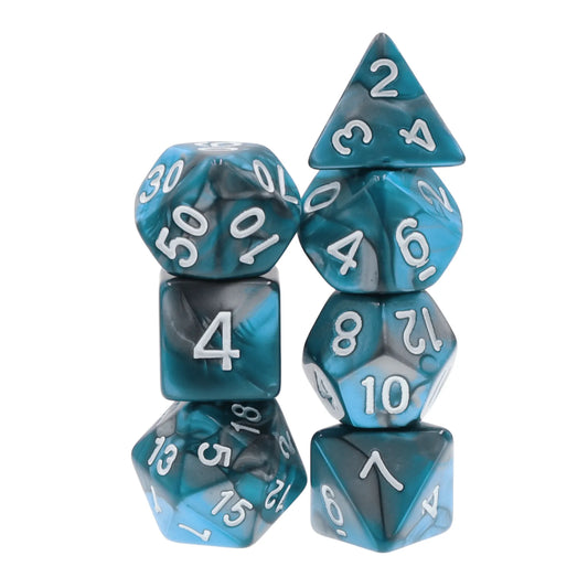 blue and silver dnd dice set, orange and rose dnd dice set, dnd dice, dice for critical critters and dice goblins