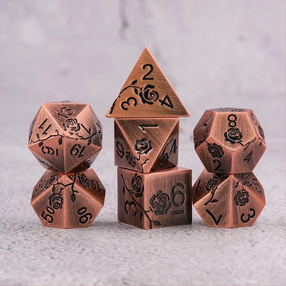 rose copper dnd dice for dnd campaigns, one shot adventures and dice goblin collectors