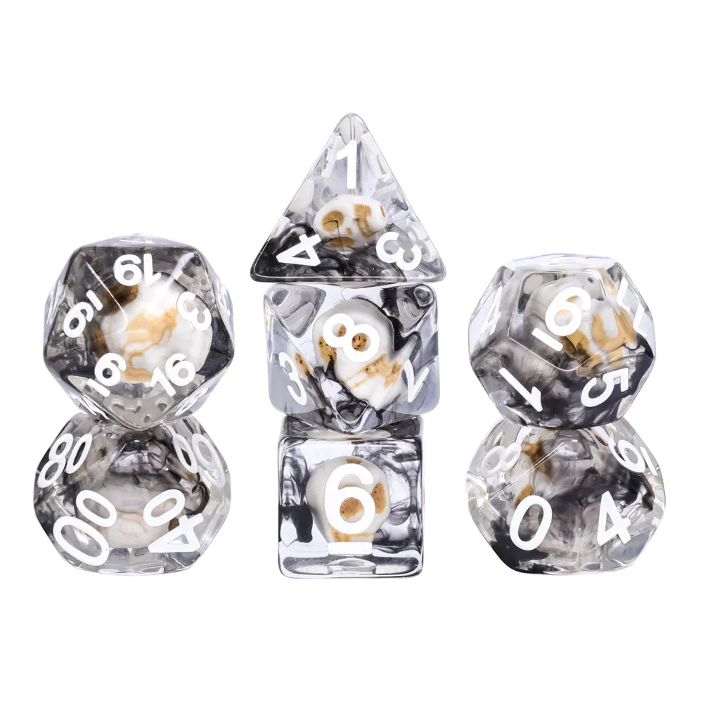 dnd skull dice set, skull dice, rpg dice, dice goblin, critical critter