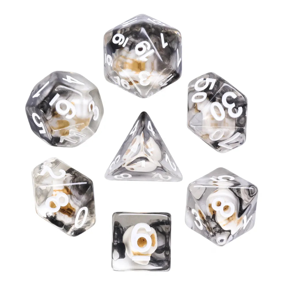 dnd skull dice set, skull dice, rpg dice, dice goblin, critical critter