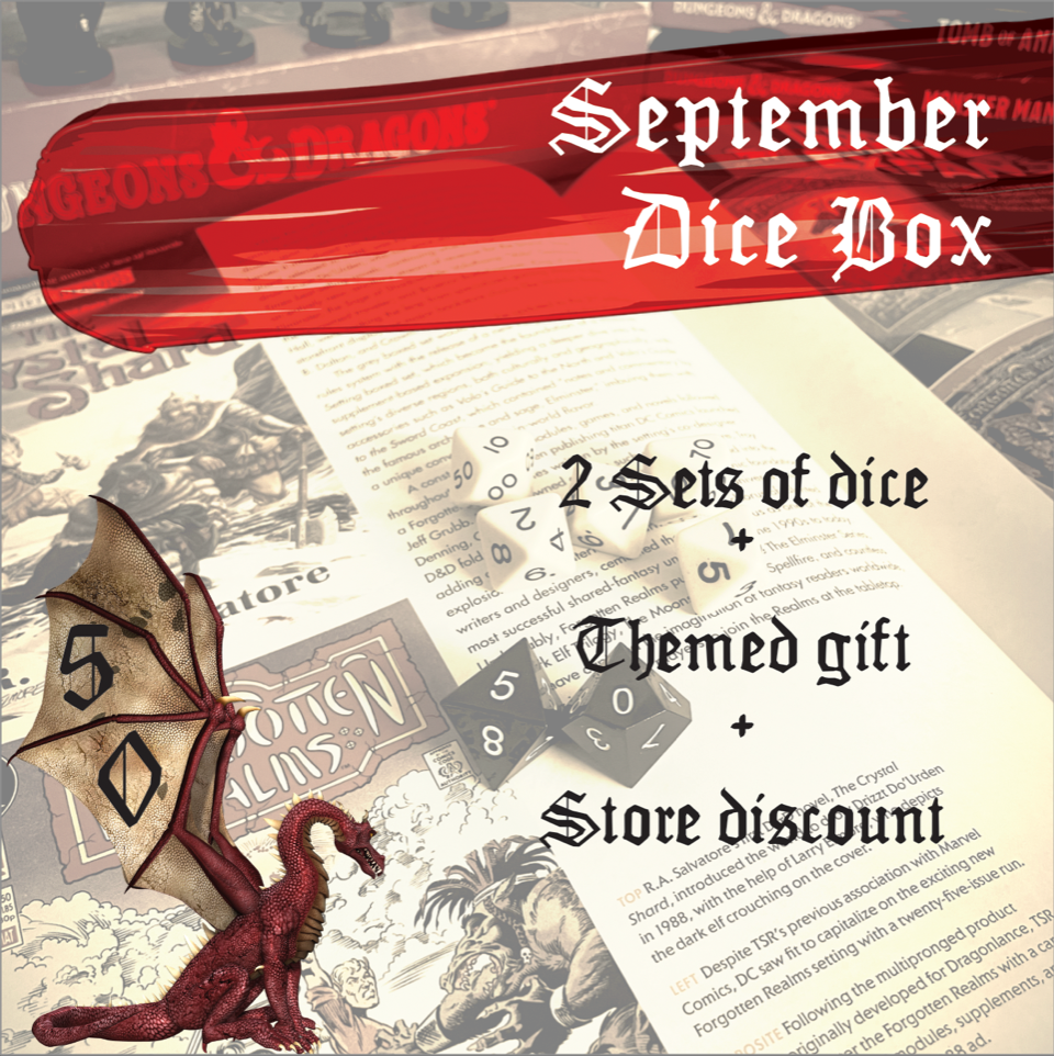 DND sub-box, dice subscription box, dnd dice box, monthly dice box