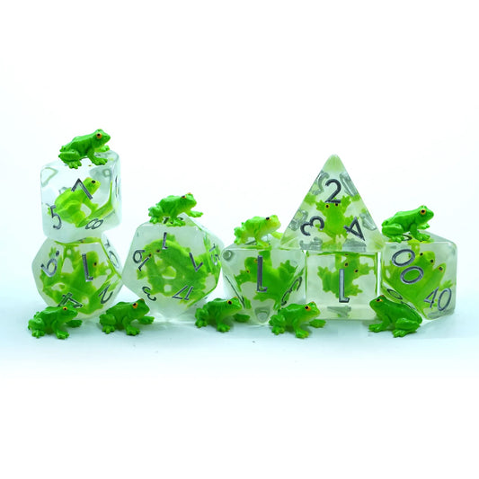 Frog dnd dice set, rpg dice, dice for role playing games, dice goblin and critical critters