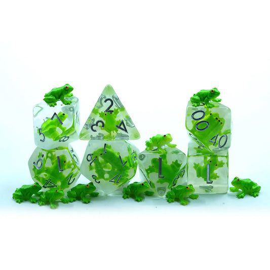 Frog dnd dice set, rpg dice, dice for role playing games, dice goblin and critical critters