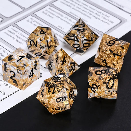 gold sharp edge dnd dice, rpg dice, dice for dungeons and dragons, math rocks