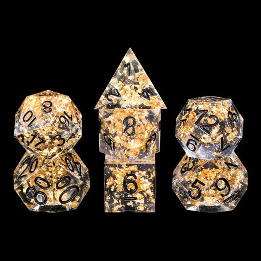 gold sharp edge dnd dice, rpg dice, dice for dungeons and dragons, math rocks