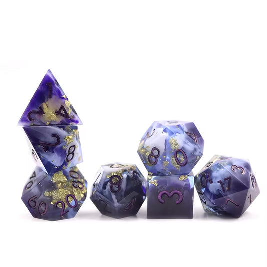 New Gold Dream, DnD sharp edge dice set, polyhedral dice, math rocks, TTRPG, role playing, role playing games