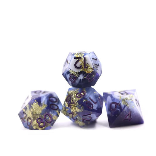 New Gold Dream, DnD sharp edge dice set, polyhedral dice, math rocks, TTRPG, role playing, role playing games