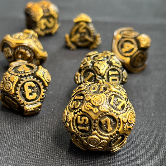 Steampunk metal dnd dice set, TTRPG role playing game for dice goblin and dice dragon collectors