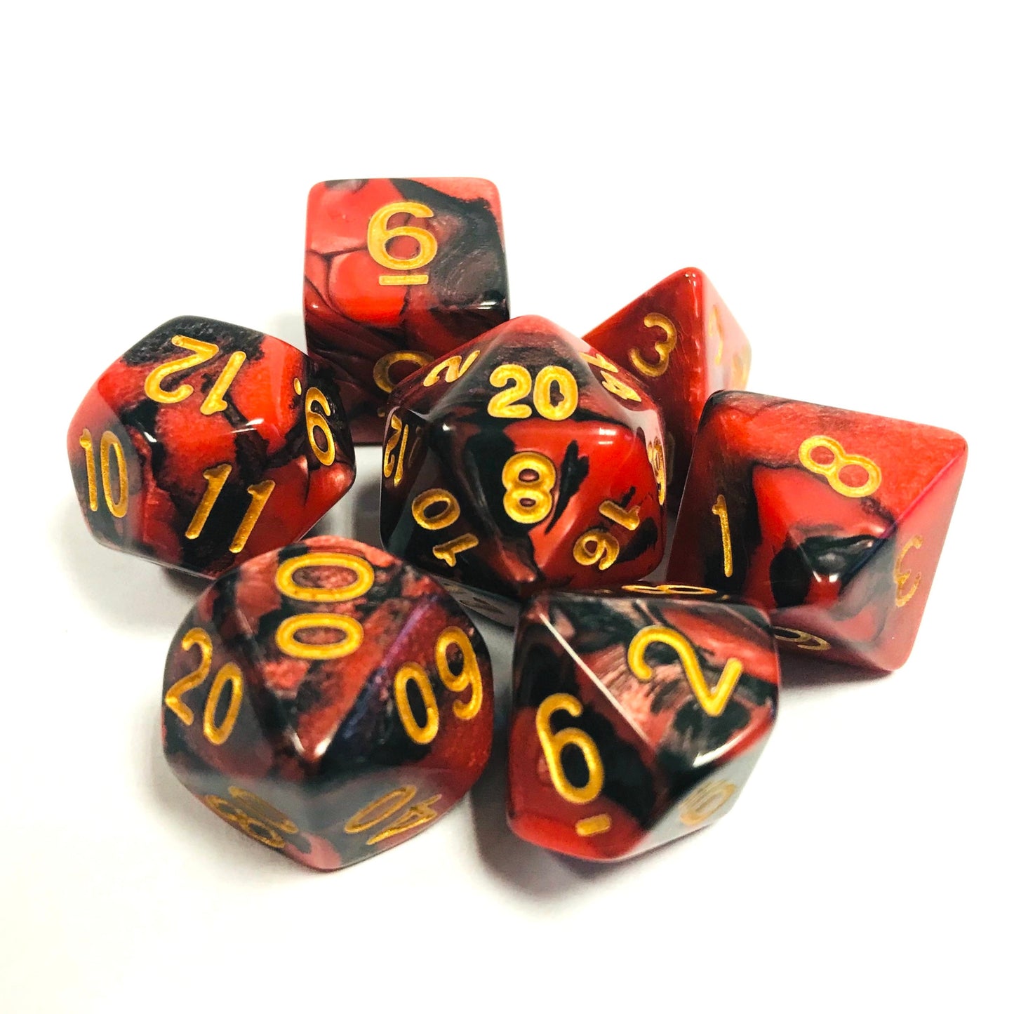 marbled dnd dice set for RPG, role playing games, dice goblin, critical critters and dice dragon collectors