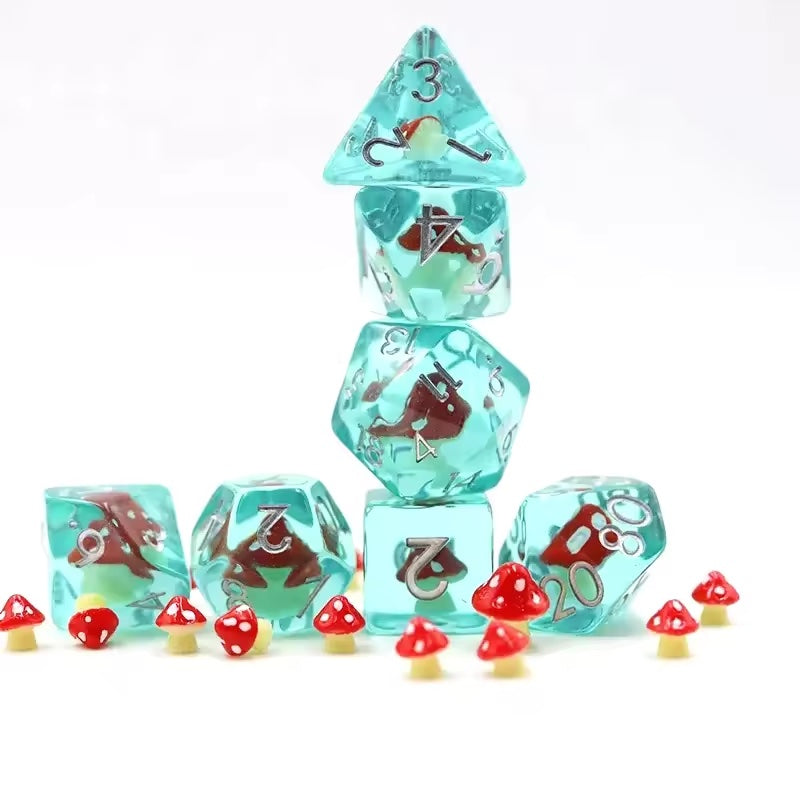 Mushroom dnd TTRPG dice set for role playing and dice goblins and dice dragons