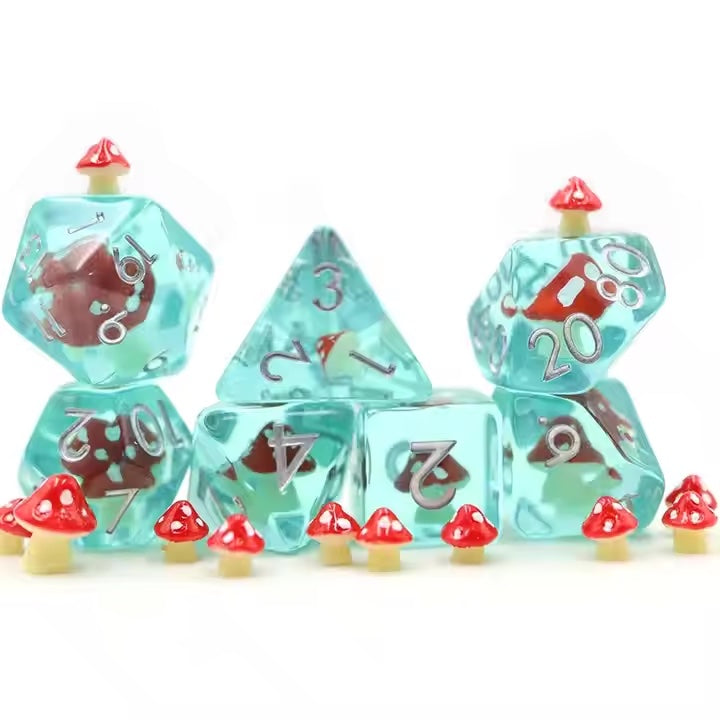 Mushroom dnd TTRPG dice set for role playing and dice goblins and dice dragons