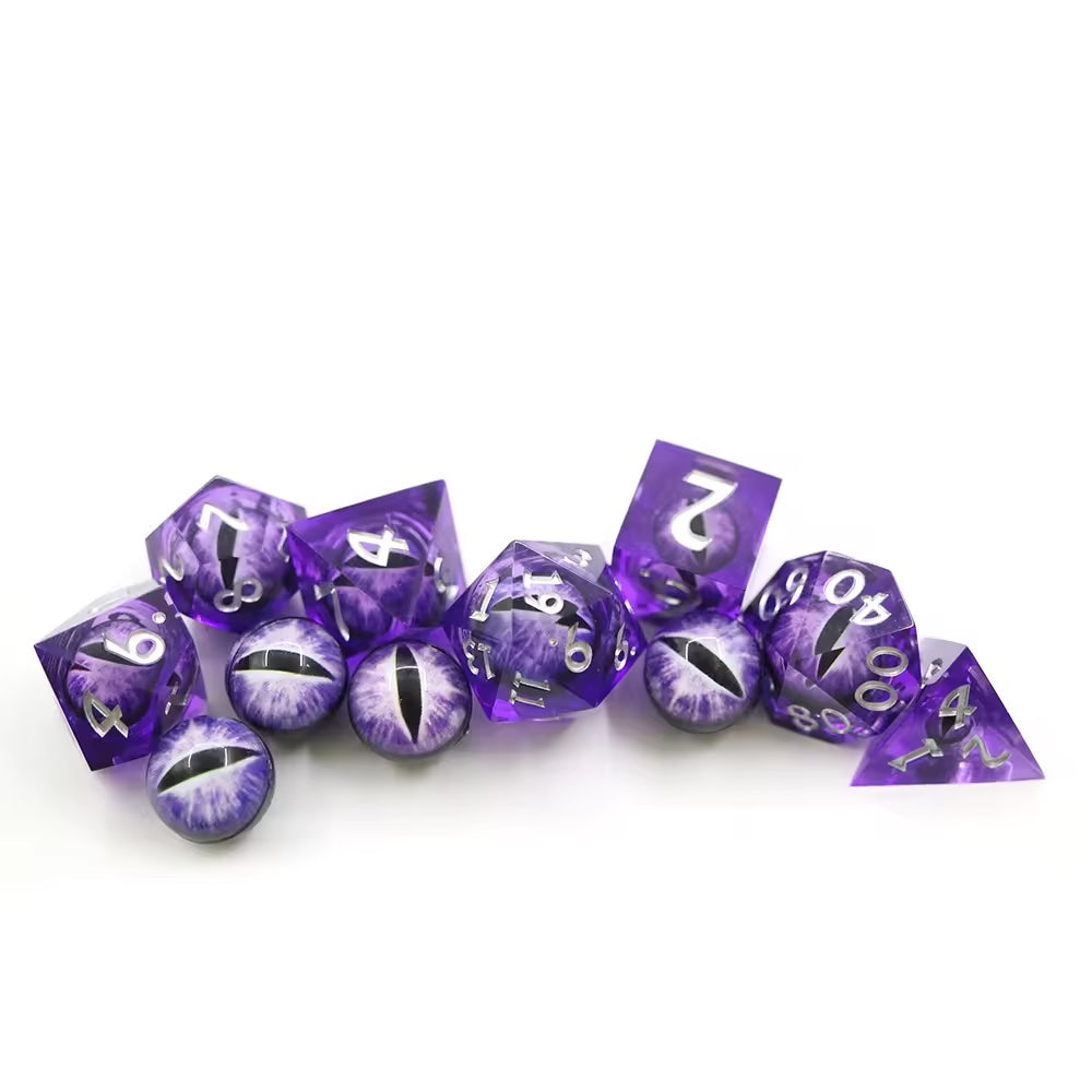 Dragon dnd dice set, rpg dice, purple dice sharp edge for dnd