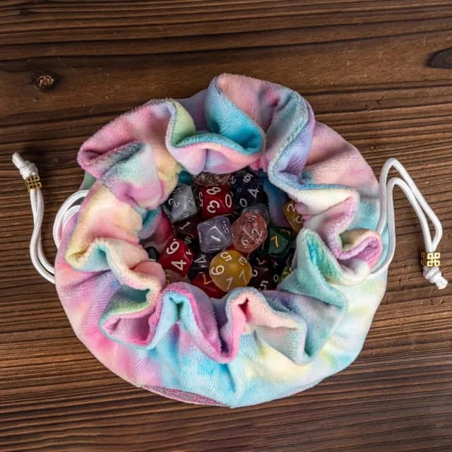 Rainbow bag of hoarding, 7 pocket dice bag, dnd roleplaying games, RPG accessories