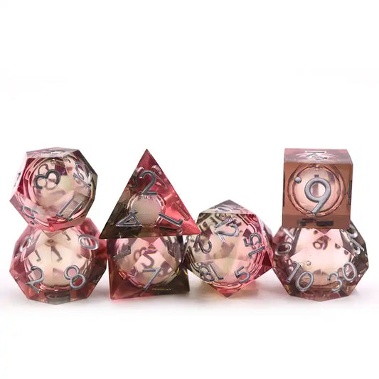 Black and red liquid core, sharp edge dnd TTRPG dice sets