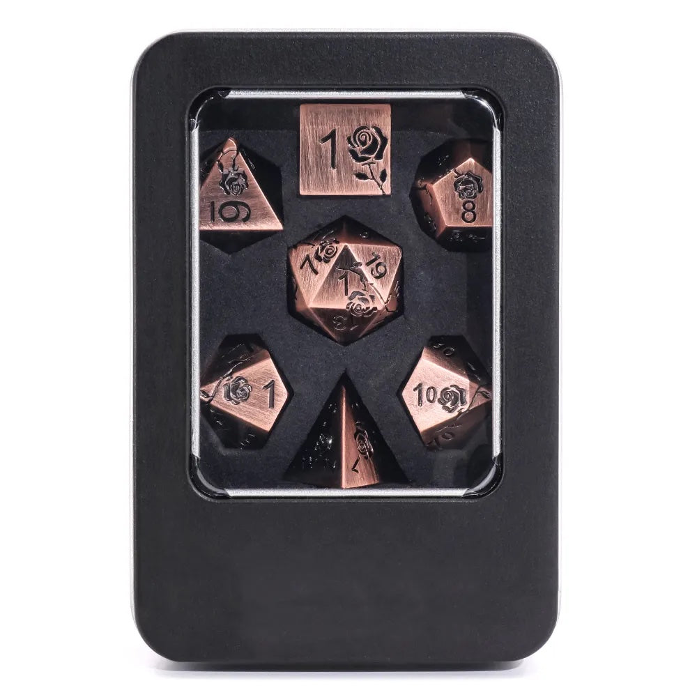 rose copper dnd dice for dnd campaigns, one shot adventures and dice goblin collectors