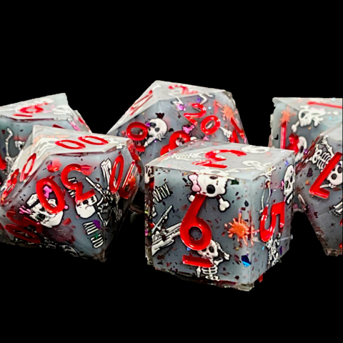 sharp edge dnd dice set, skeleton dnd dice sets, rpg dice