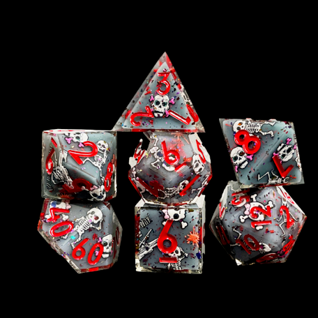 sharp edge dnd dice set, skeleton dnd dice sets, rpg dice