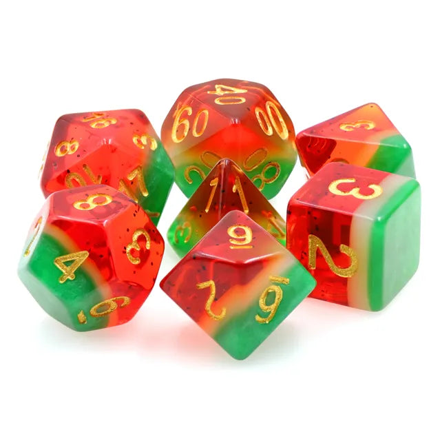 Watermelon dnd dice set, rpg dice, role playing games and dice goblin collectors