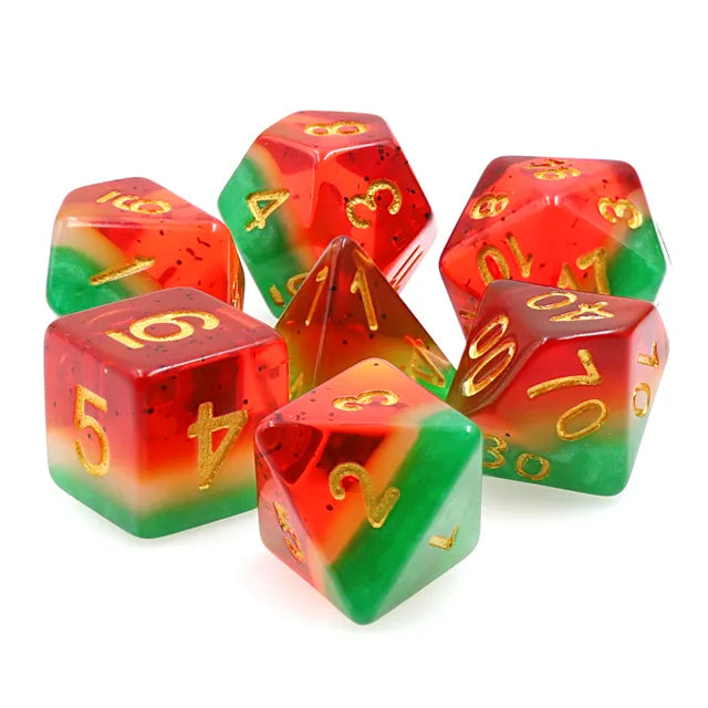 Watermelon dnd dice set, rpg dice, role playing games and dice goblin collectors