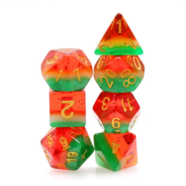 Watermelon dnd dice set, rpg dice, role playing games and dice goblin collectors