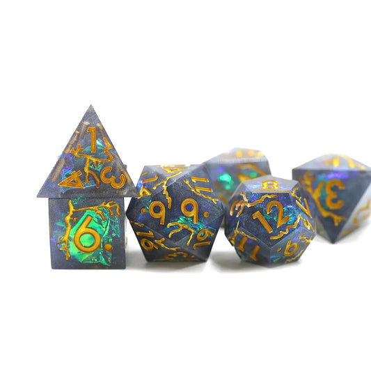 The Upside Down sharp edge dnd dice set for critical critters, dice goblins and dice dragon collectors for RPG roleplaying games