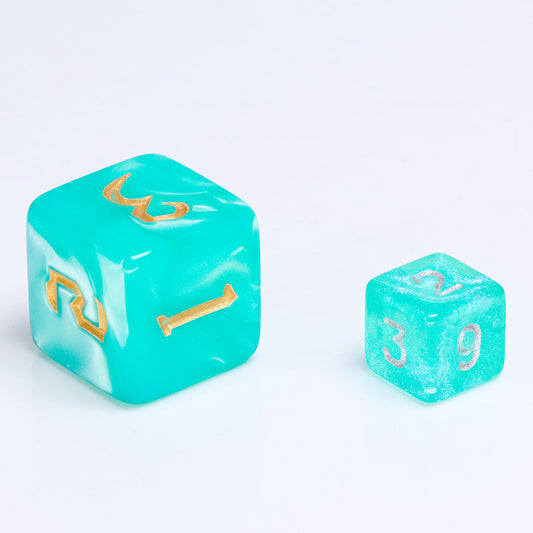 Iridescent aqua dnd dice set, dnd dice sets, polyhedral dice, math rocks, click clacks