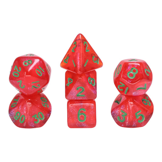 Red Orange mini DND dice set, dnd dice sets, polyhedral dice, math rocks, click clacks