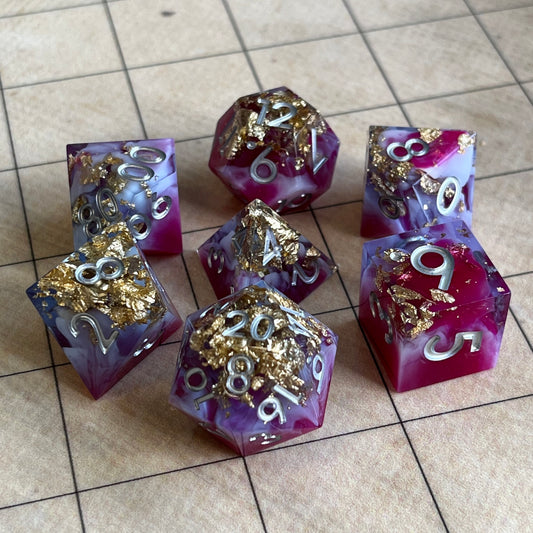 New Gold Dream, DnD sharp edge dice set, polyhedral dice, math rocks. TTRPG, role playing, role playing games