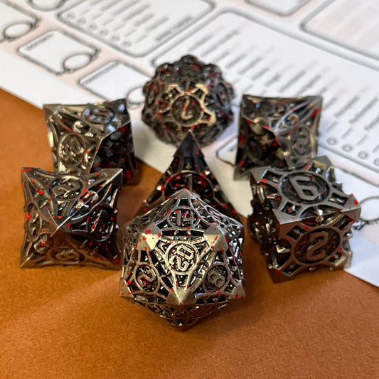 Metal dnd dice sets, metal polyhedral dice, TTRPG, role playing games