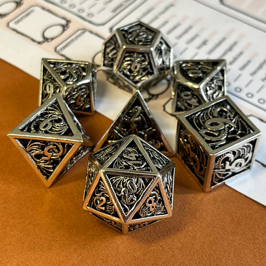 Silver Dragon (Hollow Metal Dice) DND Dice Set