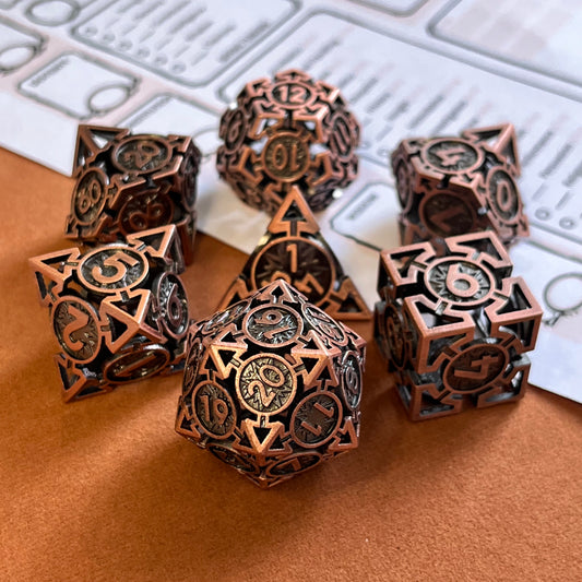 Metal Dnd dice sets, metal dice, dice goblin, shiney math rocks, TTRPG, role playing, role playing games