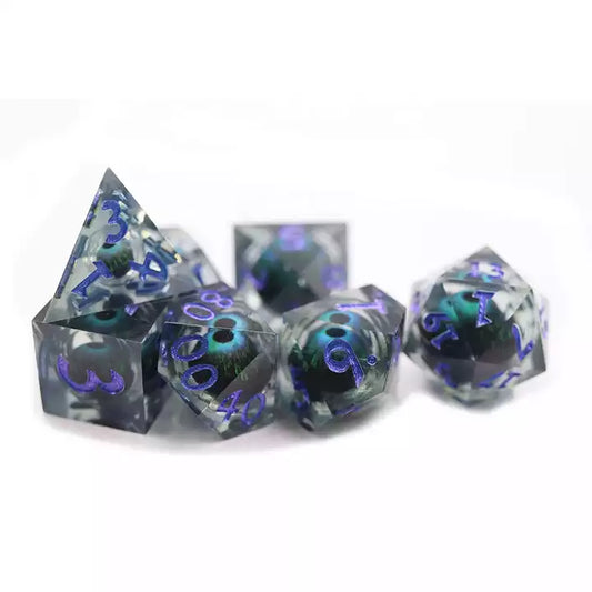 Ocean Eyes Liquid Core DnD Dice set, dice goblins, dice store online, TTRPG, role playing, role playing games